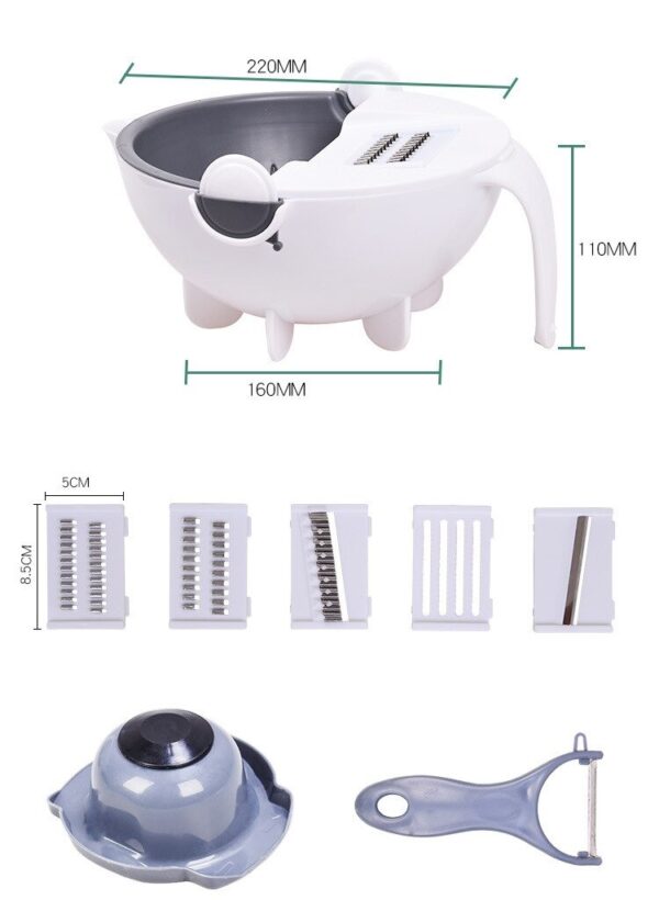 5pcs Multi-Function Vegetable Potato Slicing Shredding Machine Washing Household Grater Draining Basket sizing