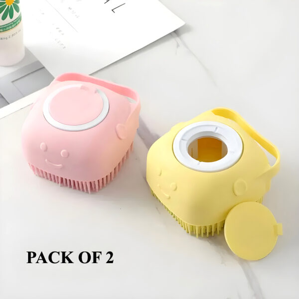 Set of 2 Soft Silicone Massage Bath Brushes Soap Dispenser and Easy-Clean Design